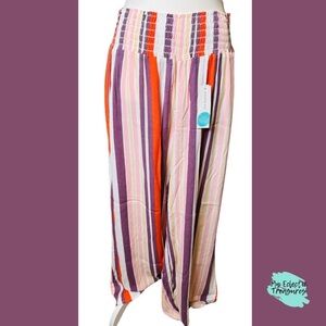 One 5 One Wide Leg Pants in Red and Purple with Elastic Waistband